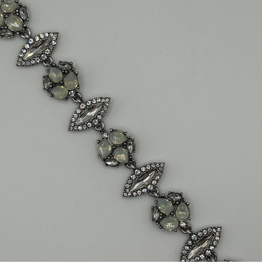 Glitzy Silver Tone Iridescent & Rhinestone Bracelet